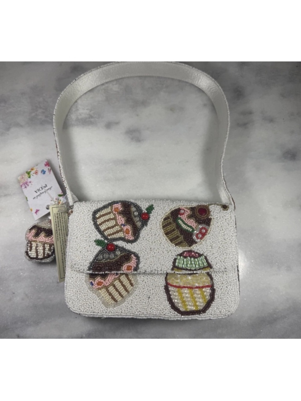 NEW RELEASE Beaded Cupcake Shoulder Bag Handmade In India Sweet Treat Purse NWT
